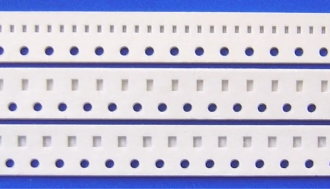 Pre-punched paper carrier tape with 0201 and 0402 cavities on a standard reel