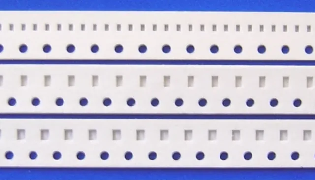 Pre-punched paper carrier tape with 0201 and 0402 cavities on a standard reel