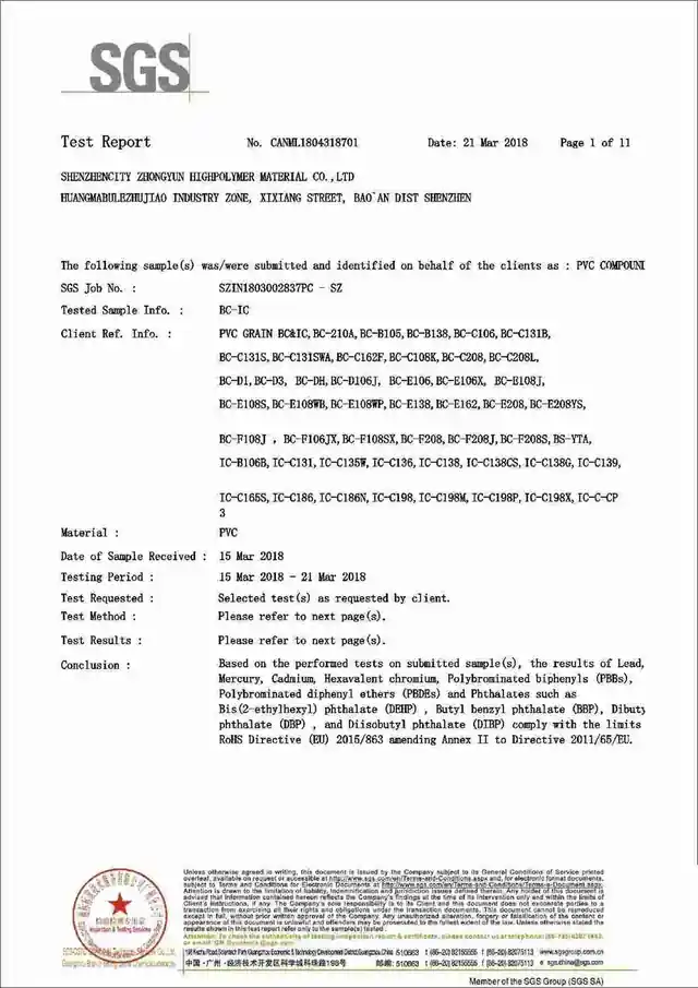 RoHS test report for SEWATE plastic packaging