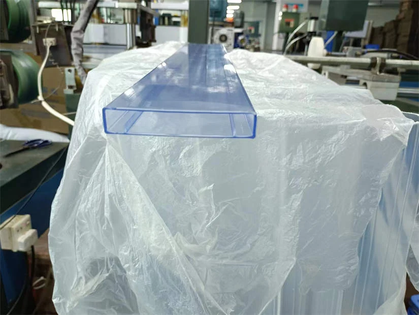 Close-up view of a plastic IC tube profile showing the internal channel