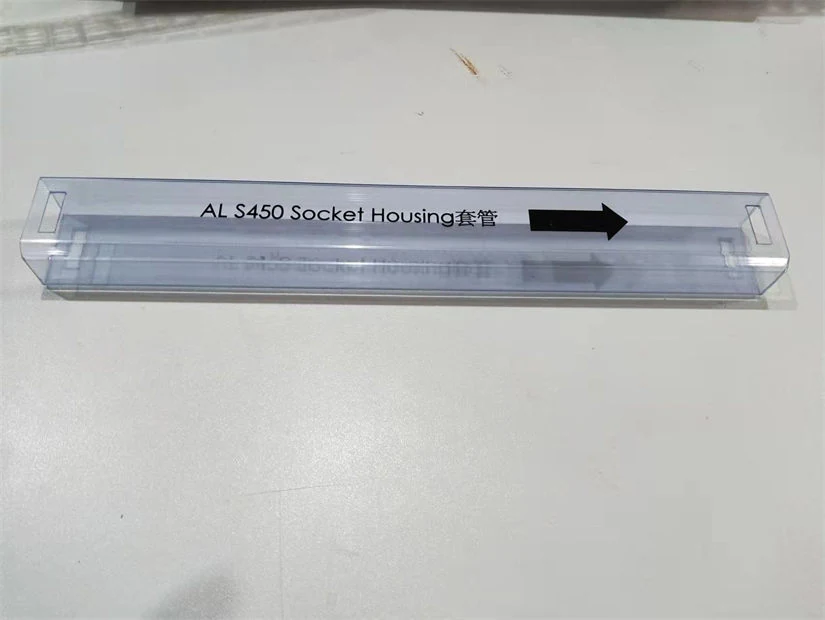 Blue and transparent IC packing tubes filled with integrated circuits and electronic components