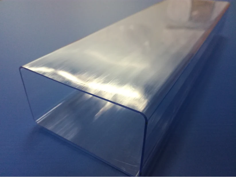 Close-up view of a PLCC tube profile showing the internal channel for leaded chip carriers