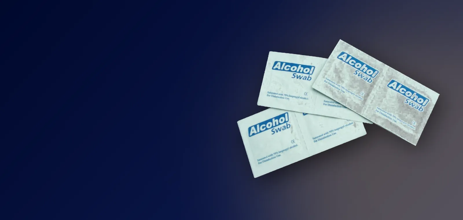 Alcohol prep pads in sealed sachets with 70 percent isopropyl alcohol
