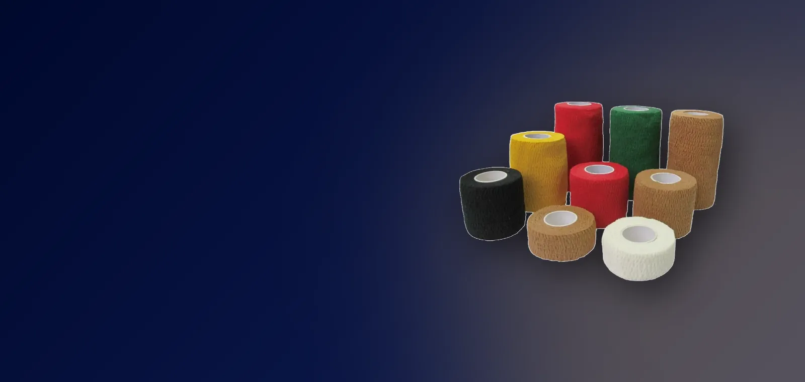 Cotton cohesive bandage rolls in assorted colours