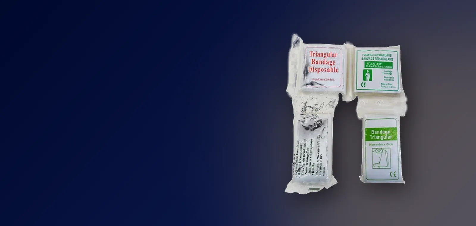 Triangular bandage folded in a polybag for first-aid kits