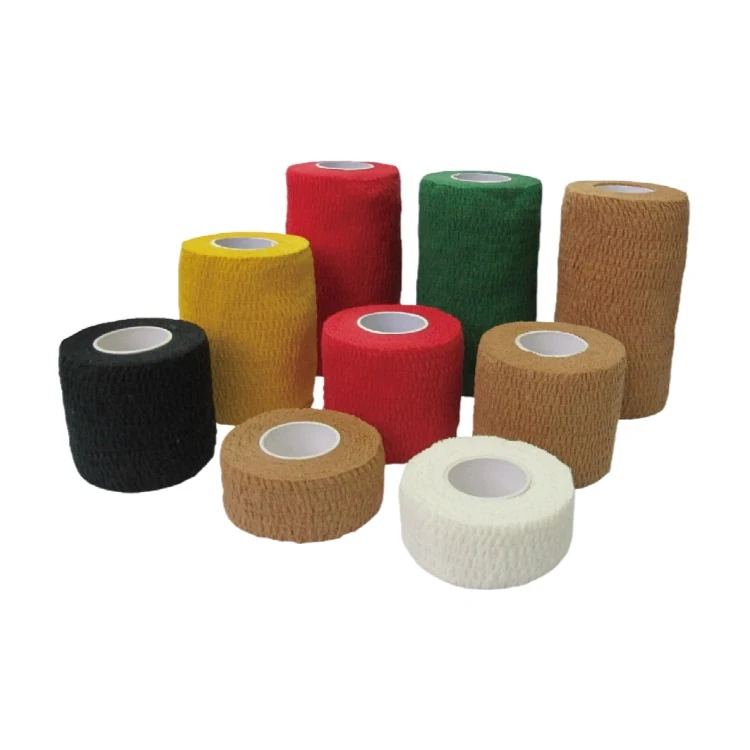 Cotton cohesive bandage rolls in assorted colours