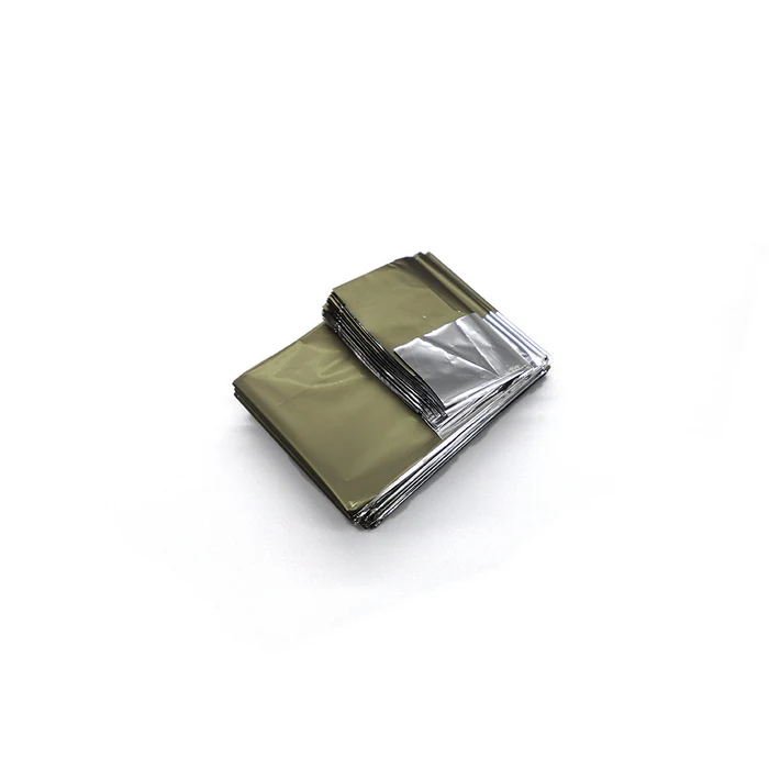 Silver face of the metallised PET emergency blanket