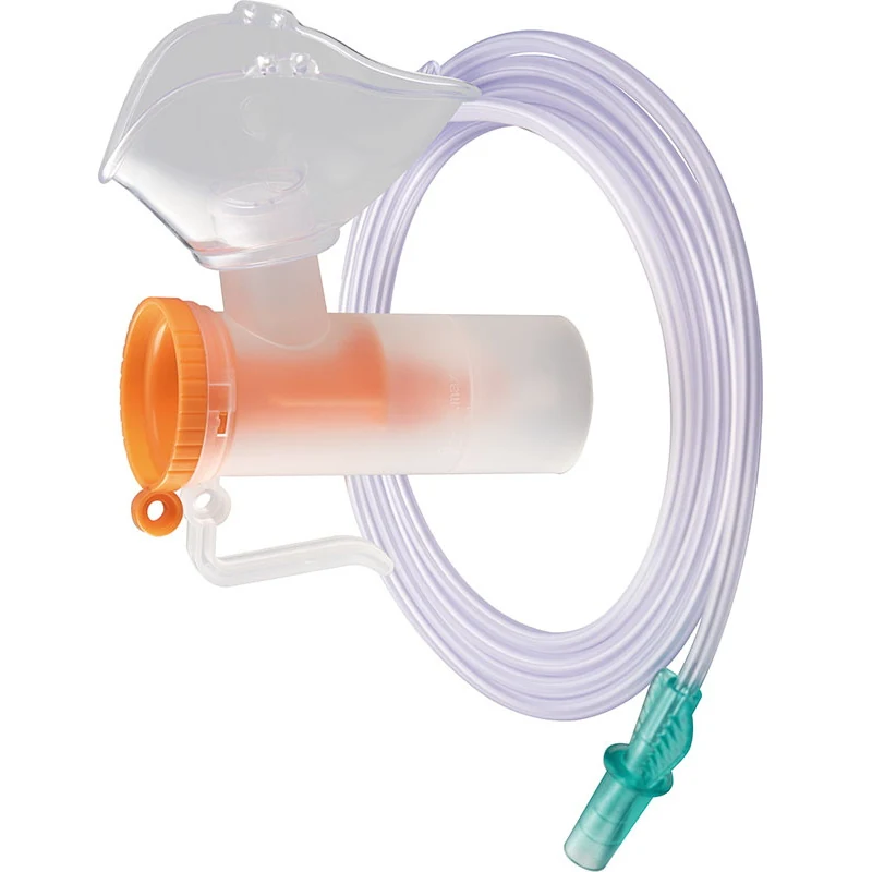 Nebulizer mask in transparent green with nose clip