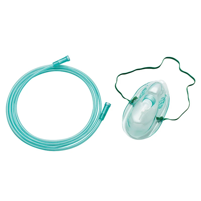 Clear PVC oxygen mask with adjustable nose clip and tubing
