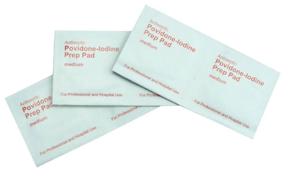 Povidone iodine prep pads in sealed sachets