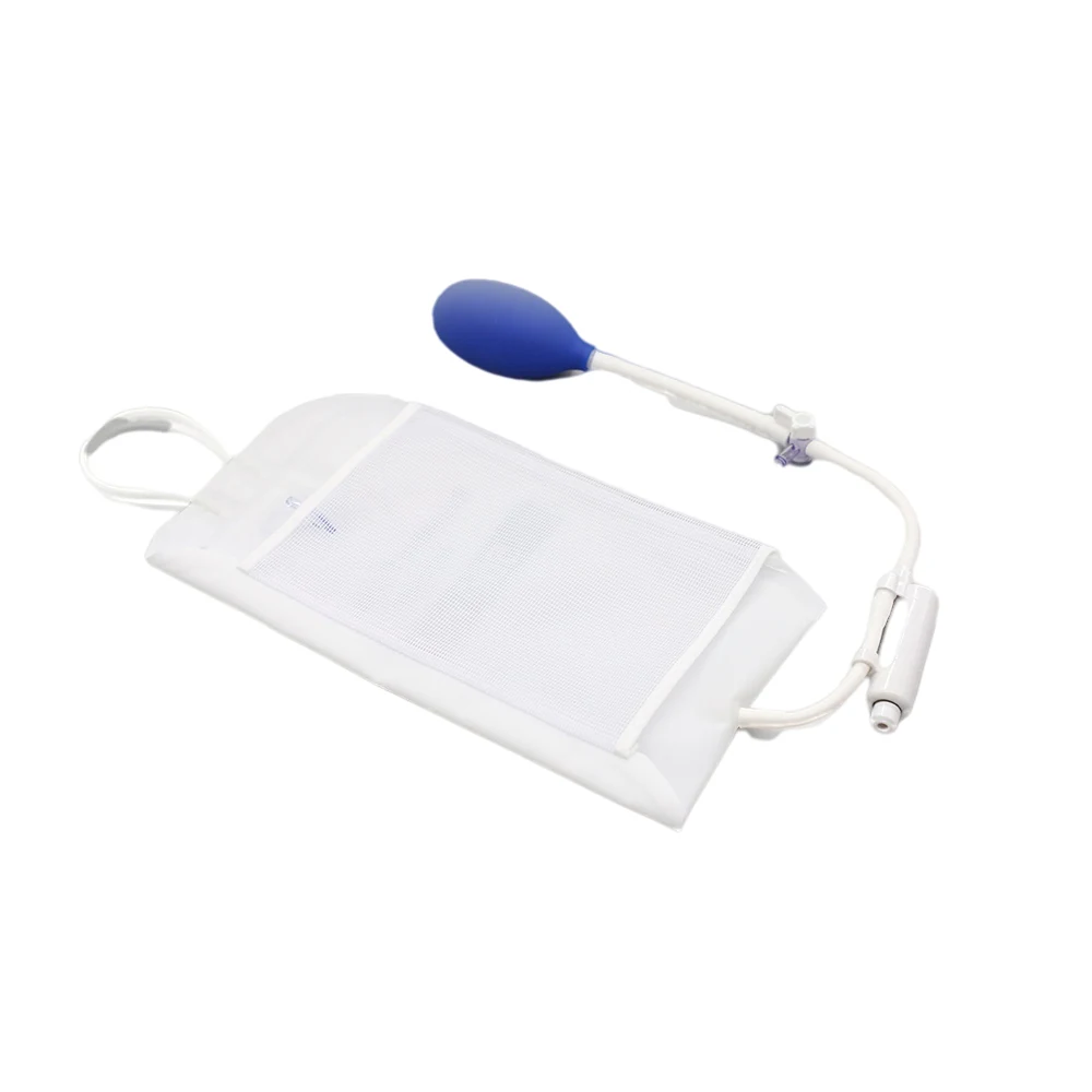 Pressure infusion cuff fitted around a fluid bag