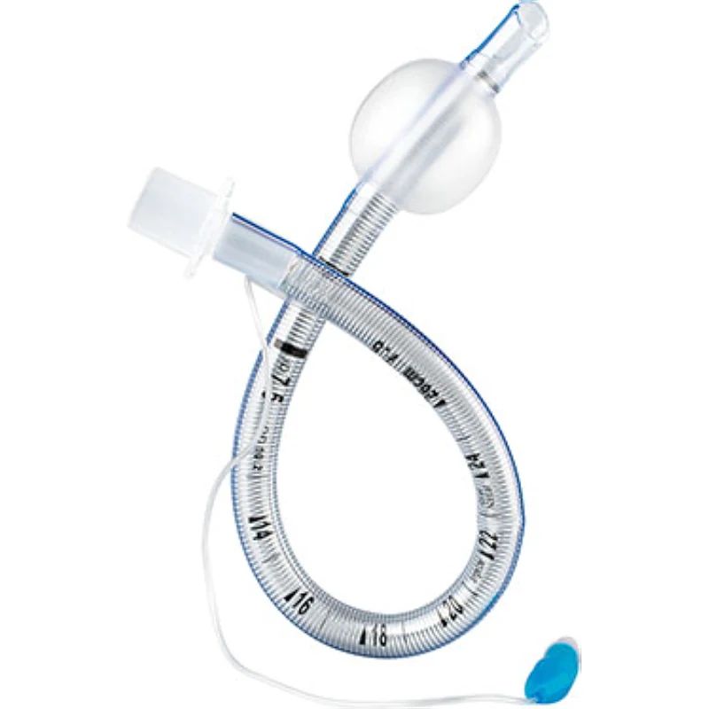 Reinforced cuffed endotracheal tube showing spiral wall reinforcement