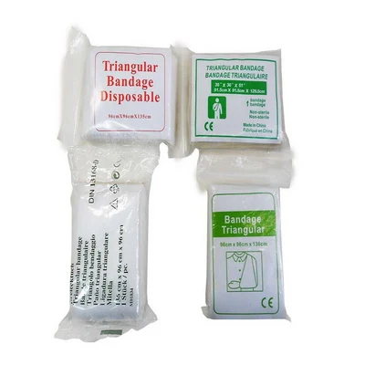 Triangular bandage folded in a polybag for first-aid kits