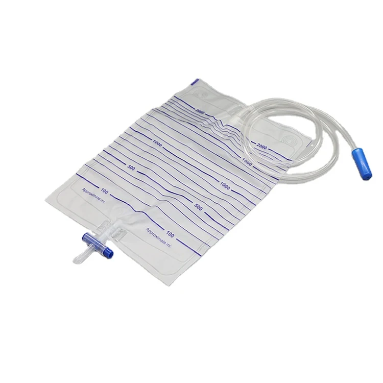 2000 ml transparent urine drainage bag with T-tap outlet valve
