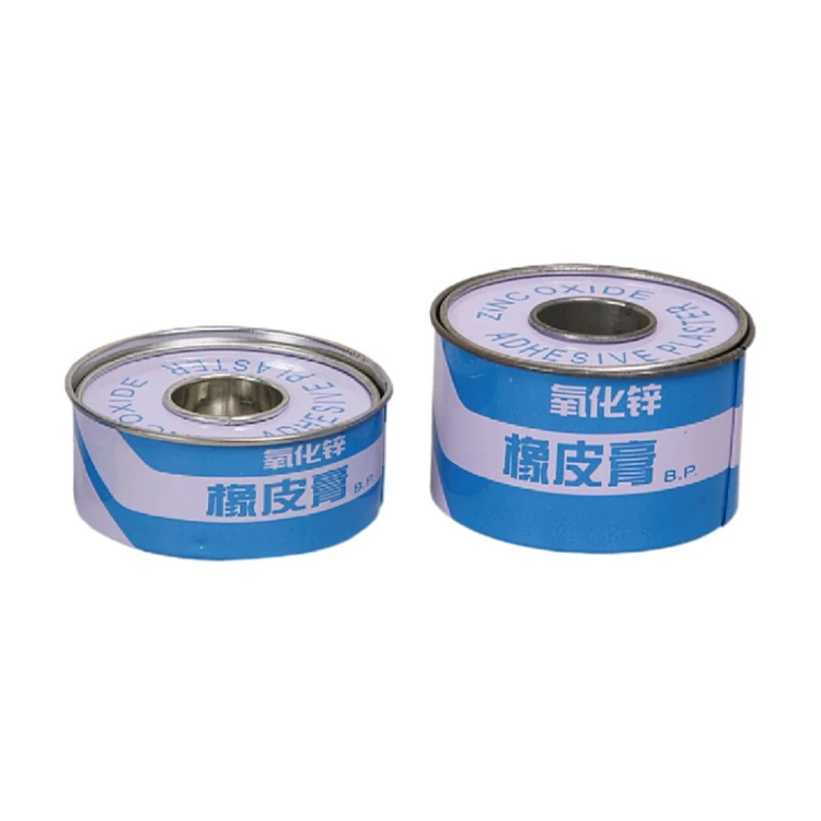 Zinc oxide adhesive plaster in a sealed tinplate container