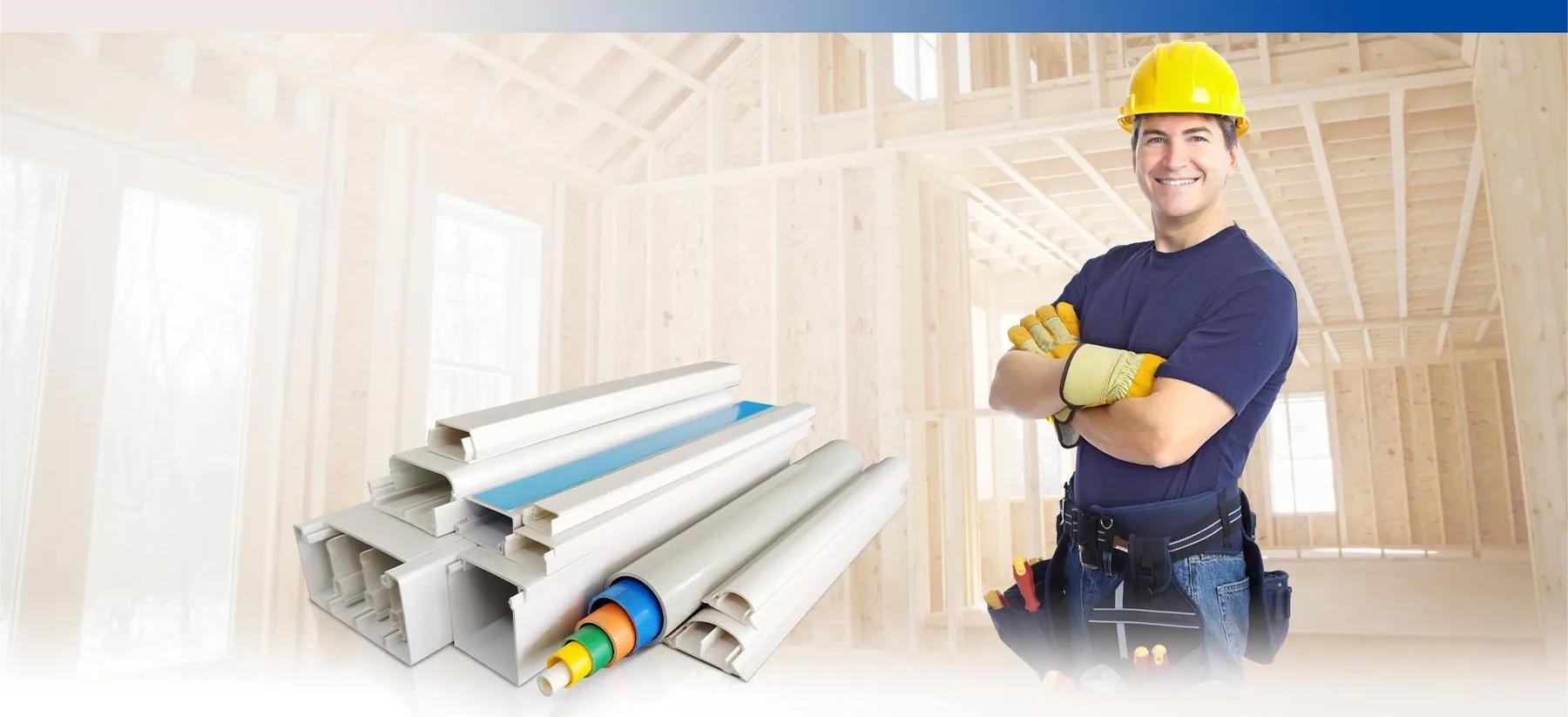Range of Shingfong PVC trunking profiles and conduit shown on an installation site
