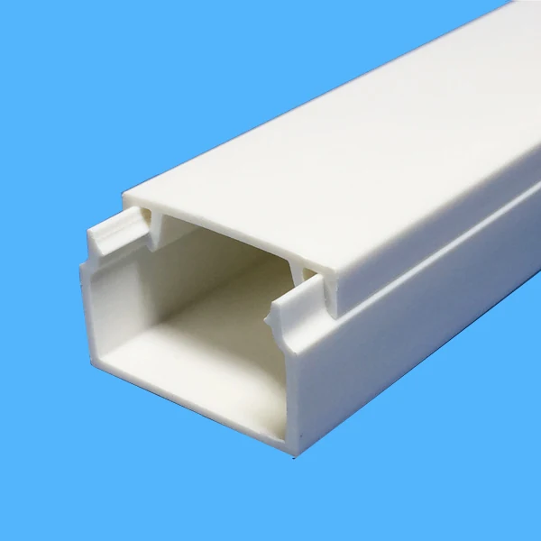 White PVC mini trunking profile with the cover partly removed