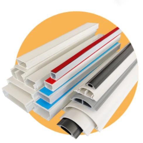 Assorted Shingfong PVC cable trunking profiles in white grey red and blue