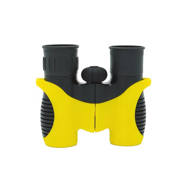 Yellow and black binoculars viewed from the rear eyepieces