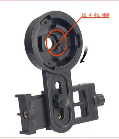 Black plastic drill guide attachment with adjustable clamp and circular collar