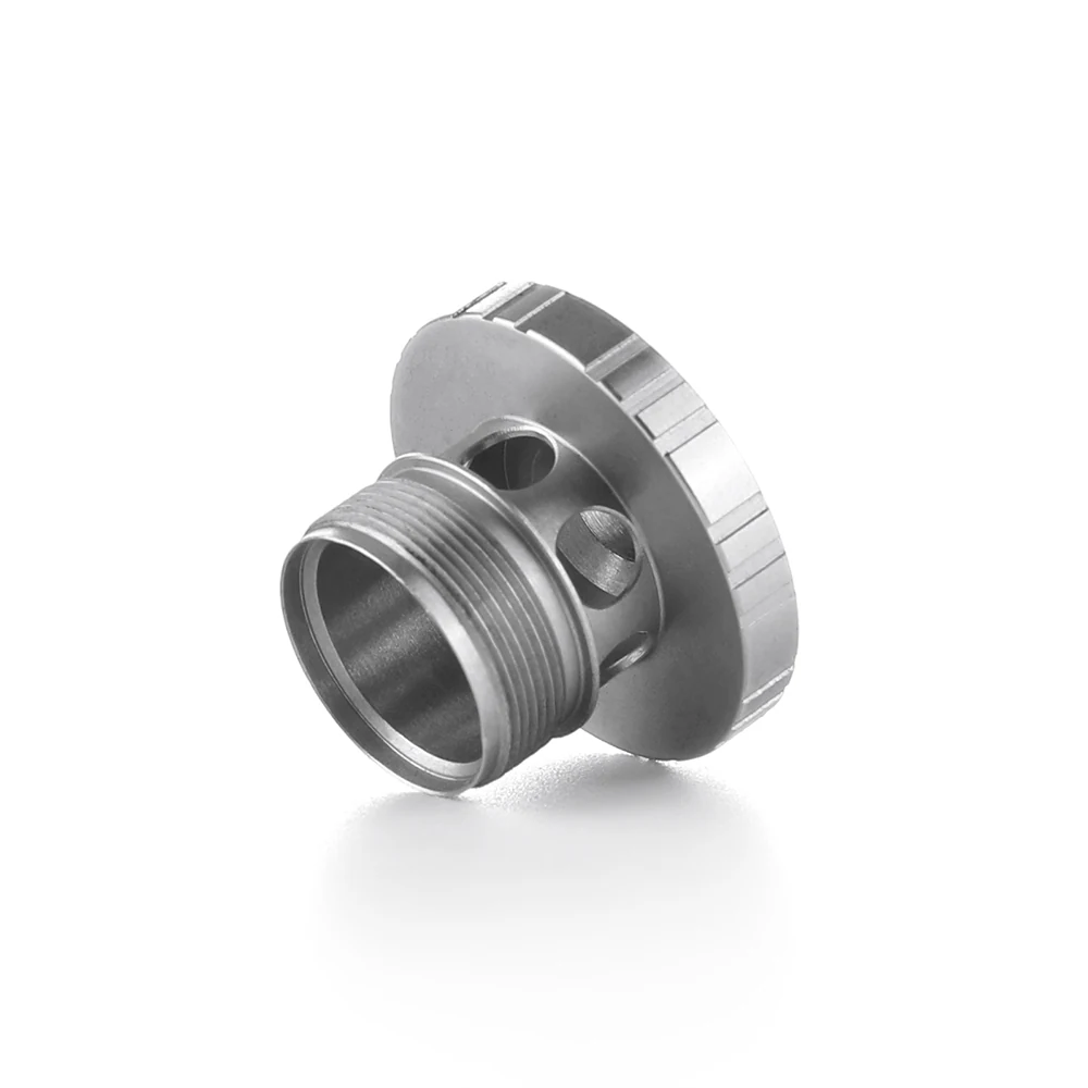 Threaded flange bushing with knurled collar and machined seat face