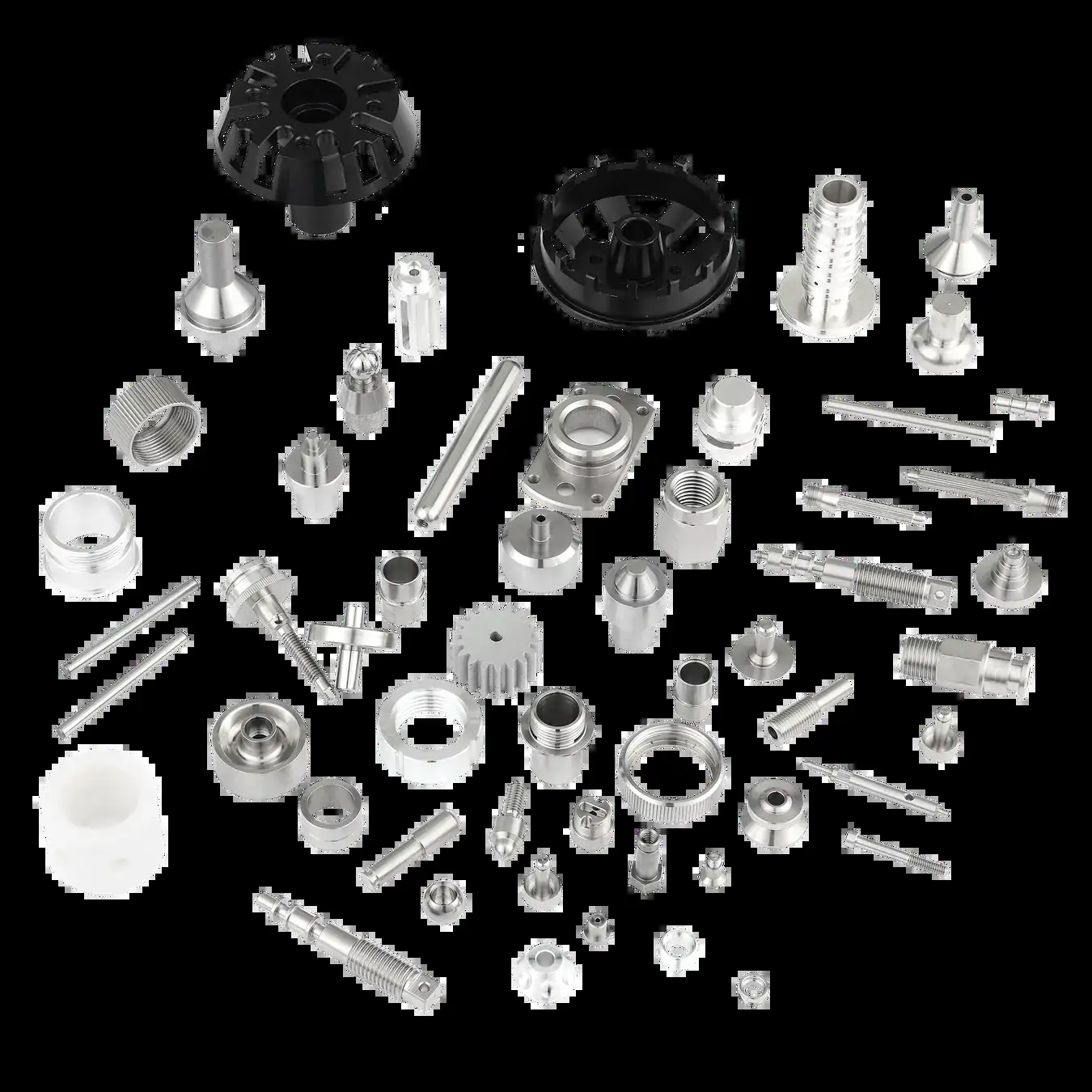 Collection of machined brass steel and aluminium components produced at Shipu Precision