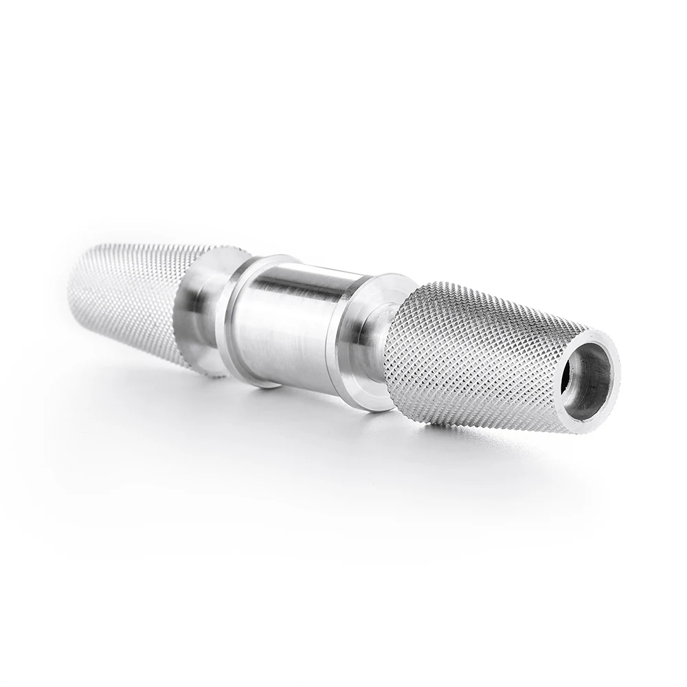 Knurled hollow shaft with a through bore and two knurled grip bands