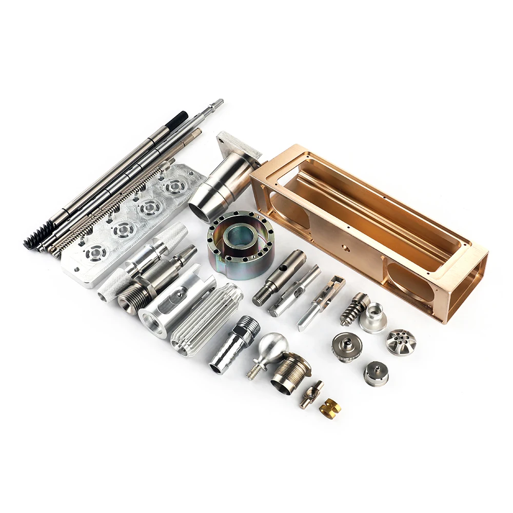 Assorted machined parts from one customer programme laid out together