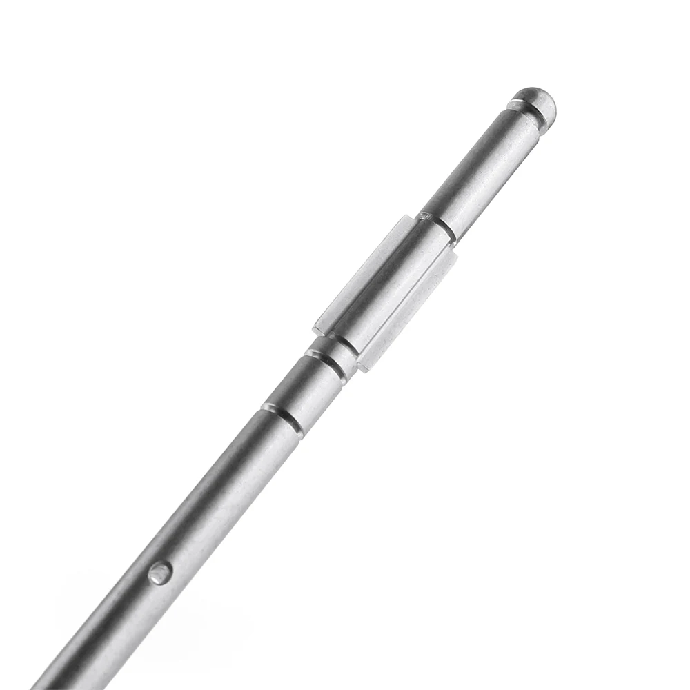 Close view of the shaft showing the stepped transitions and drilled hole