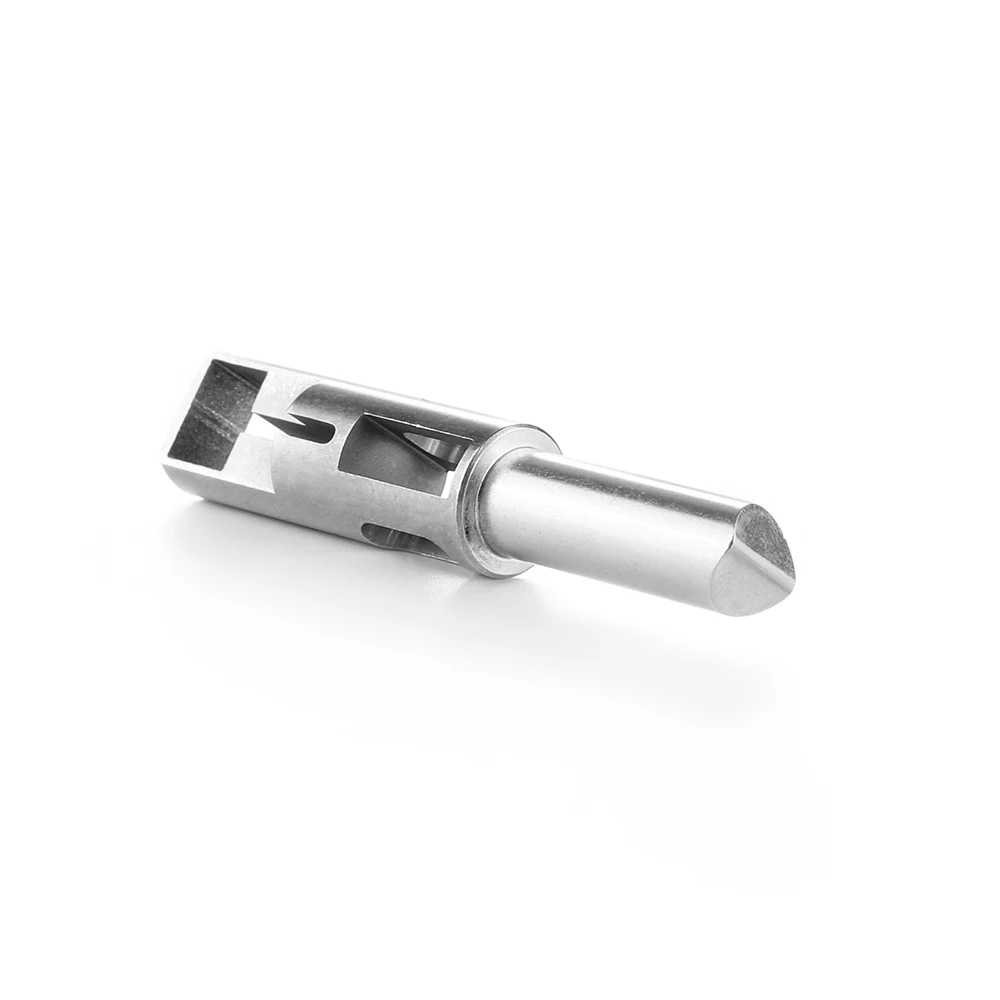 Slotted connector pin with a milled window and a chamfered nose