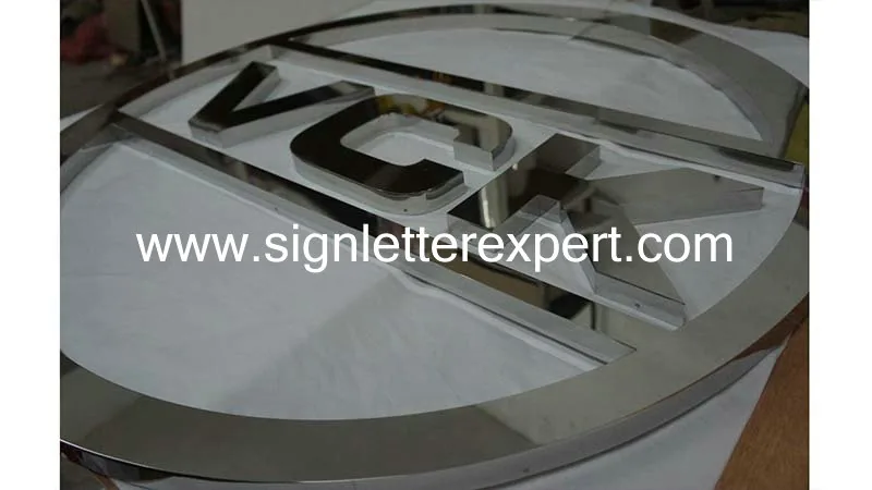 Polished stainless steel logo signs