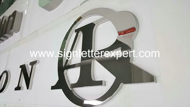 Polished stainless steel logo signs
