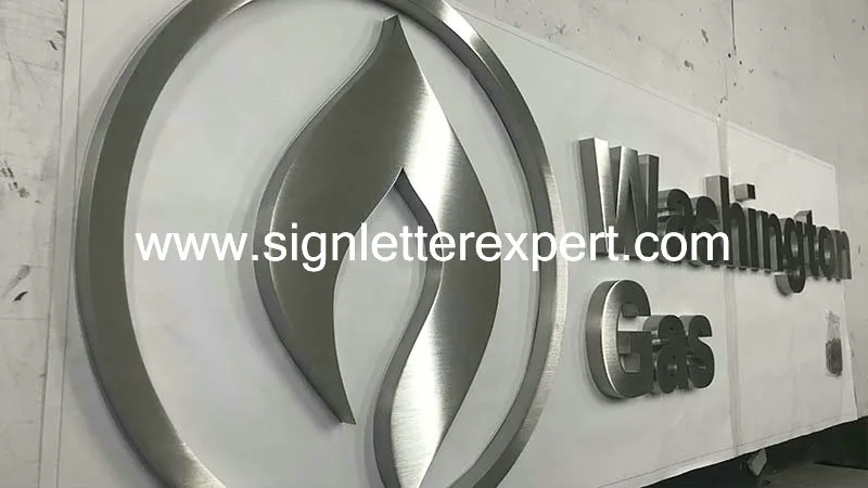 Brushed stainless steel logo signs