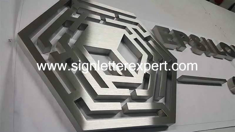 Brushed stainless steel logo signs
