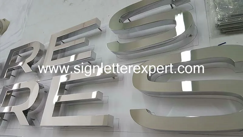 Polished mirror stainless steel signage letters