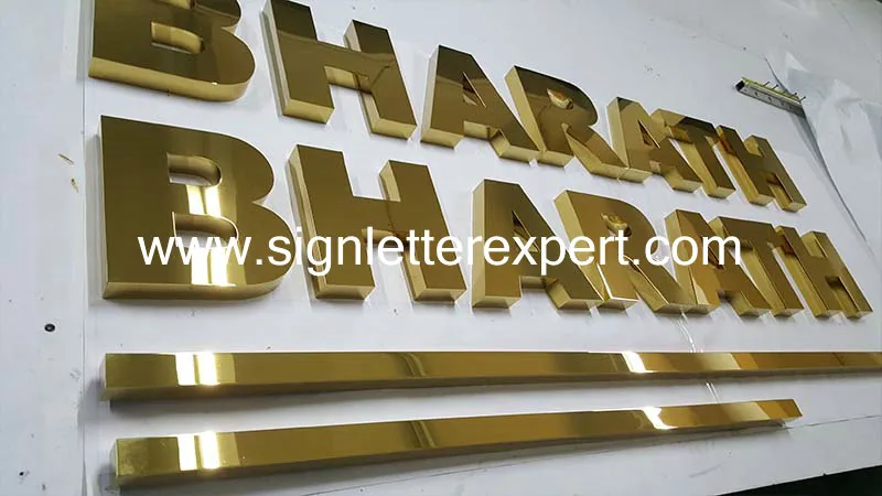Golden polished stainless steel letter signs