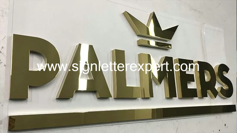 Golden polished stainless steel letter signs