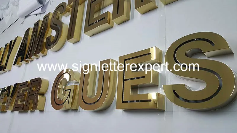 Golden polished stainless steel letter signs