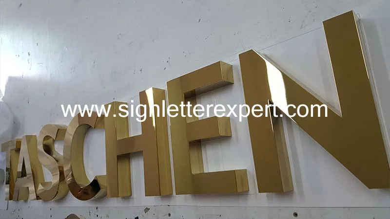 Golden polished stainless steel letter signs