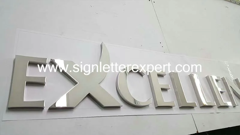 Polished stainless steel sign lettering