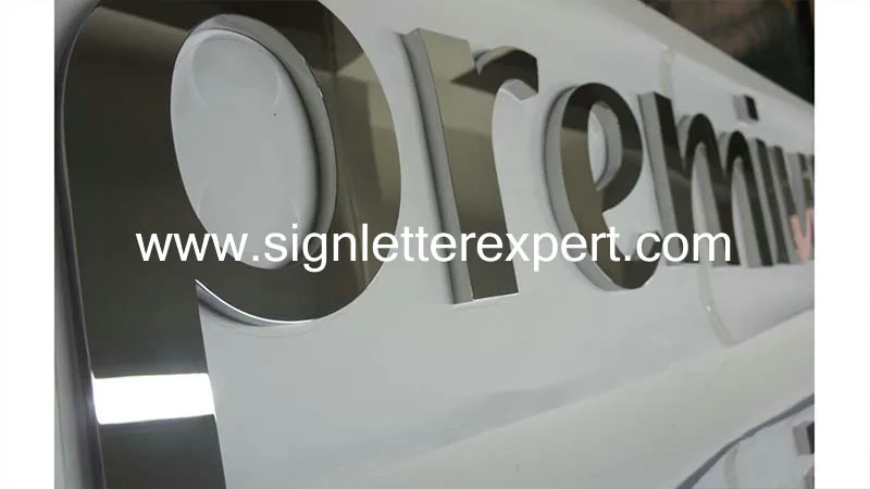 Polished stainless steel sign lettering