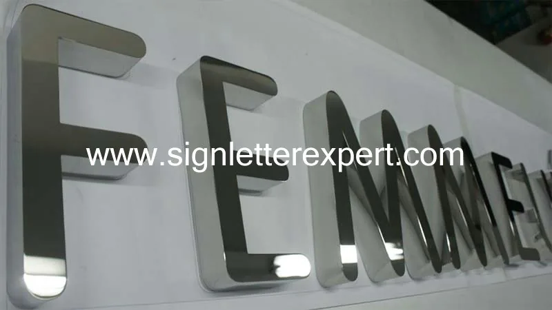 Polished chromed stainless steel signage