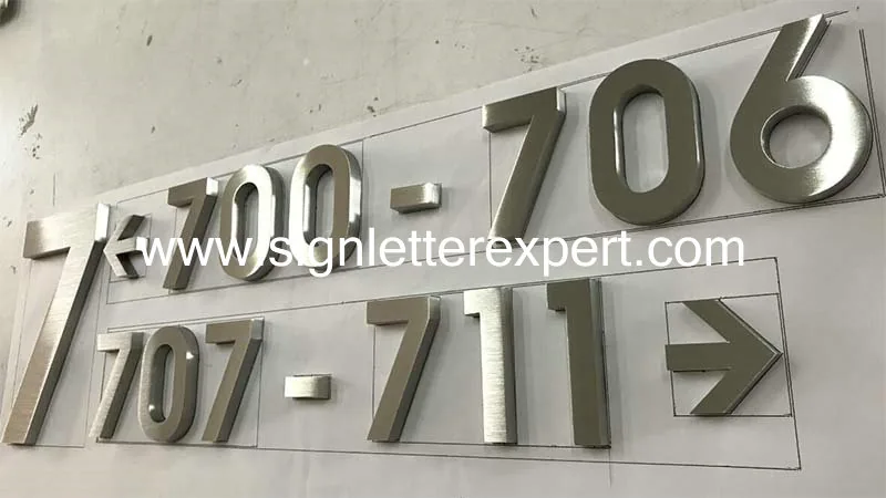 Satin stainless steel number signs