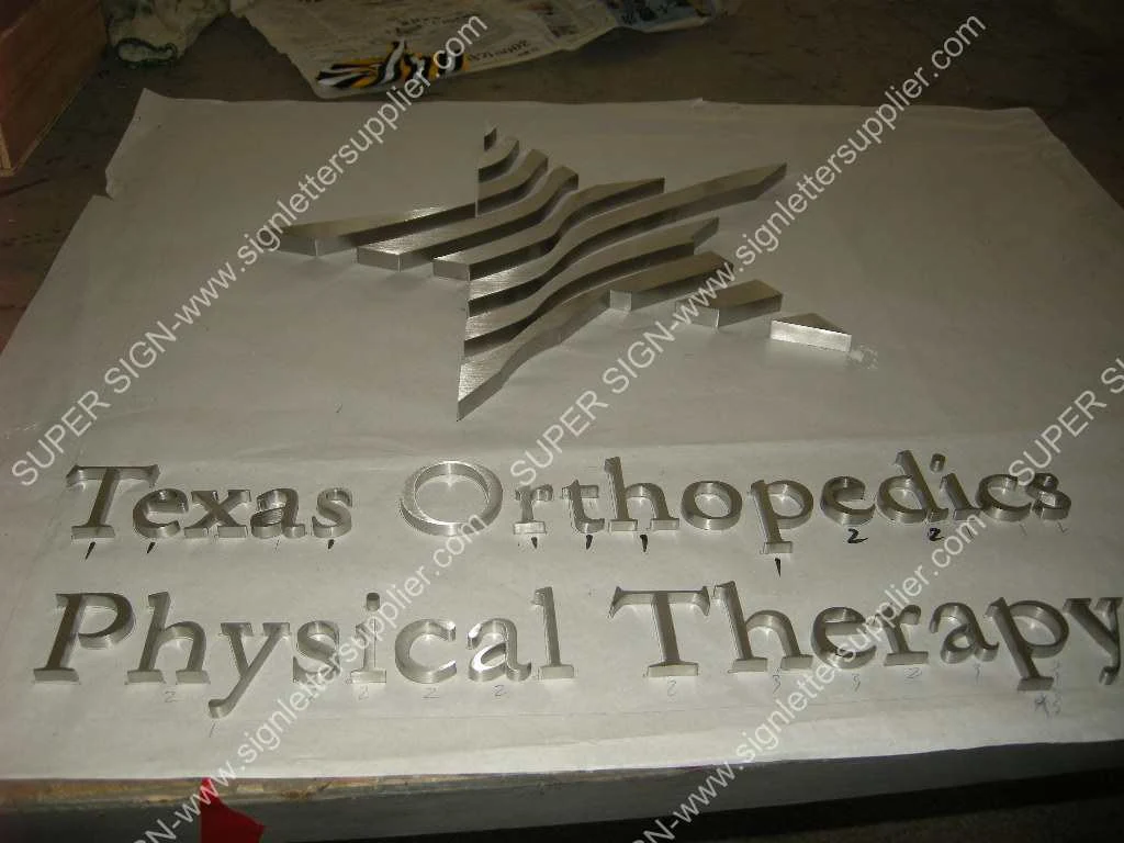 Brushed stainless steel letters 10 — additional workshop photograph of the finished letter