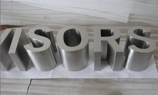 Brushed stainless steel letters 23 — additional workshop photograph of the finished letter