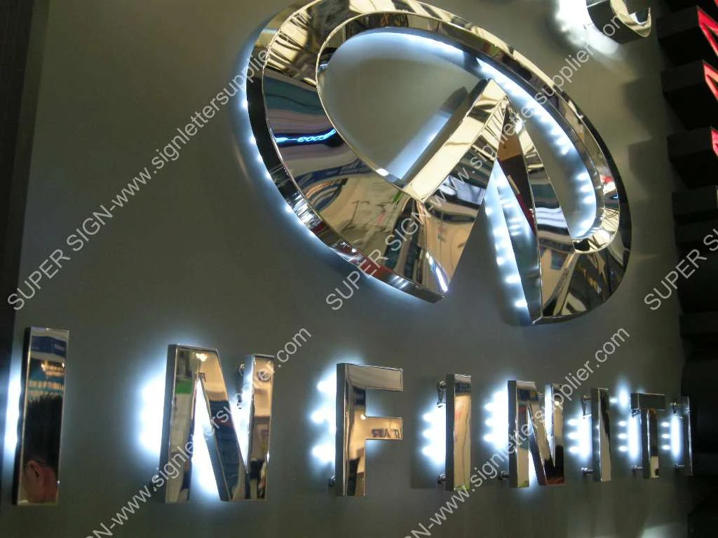 polished stainless steel car signage 05 — additional workshop photograph of the finished letter