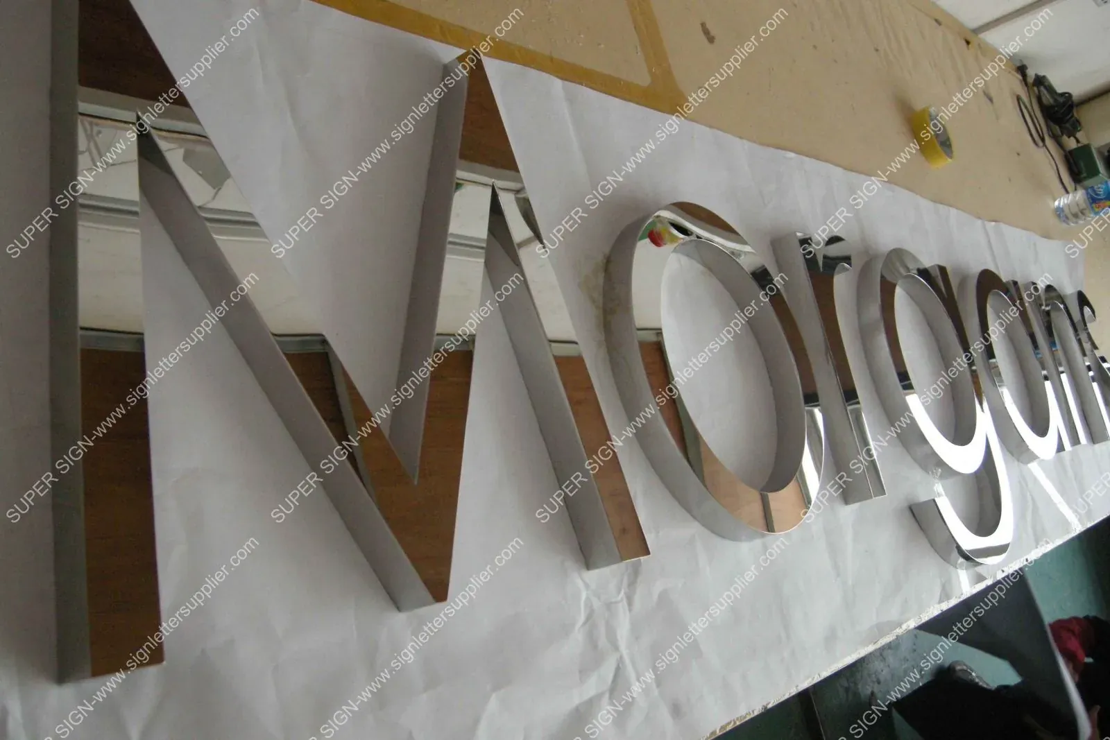 polished steel letters 01 — additional workshop photograph of the finished letter