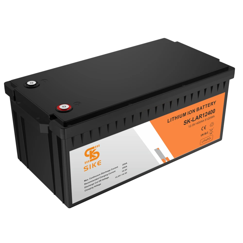 12V 400Ah LiFePO4 lithium deep cycle battery in a black ABS case