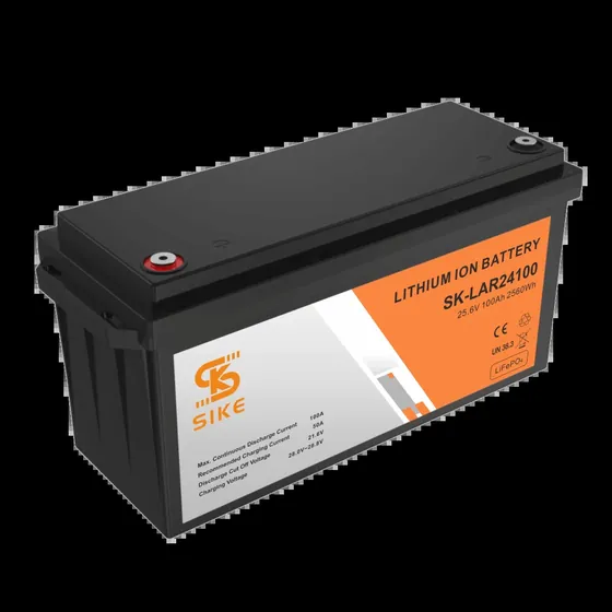 24V 100Ah LiFePO4 battery pack shown from the front