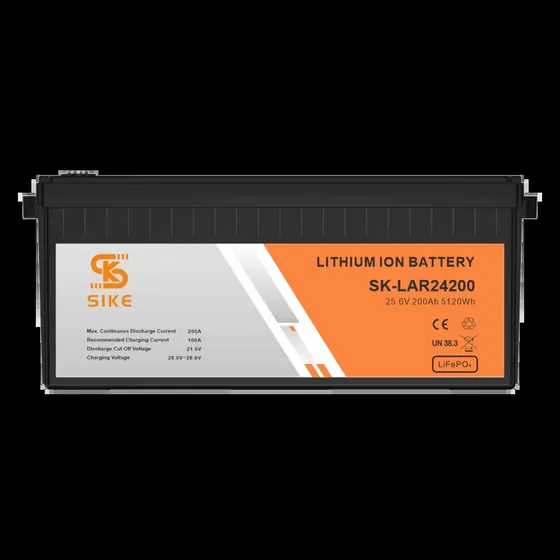 24V 200Ah LiFePO4 battery case with terminals and handles
